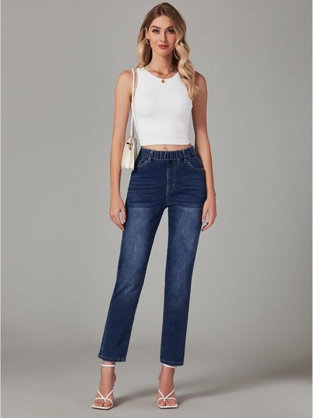 👖💙 NWT GRAPENT High Waisted Kick Crop Mom Jeans | Medium (8–10) | Dark Blue